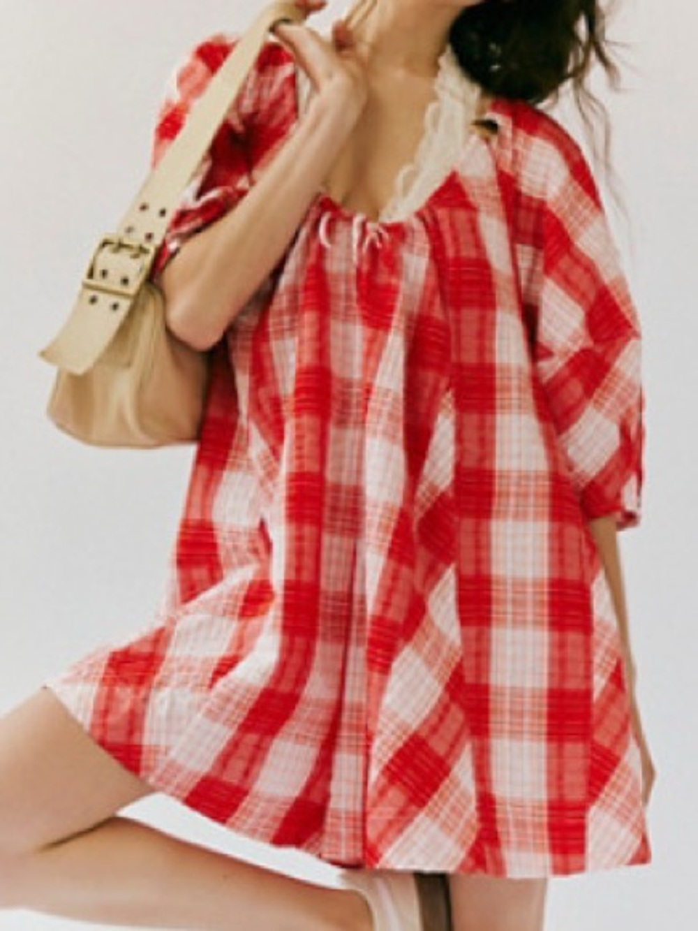 FREE PEOPLE BOP AROUND RED GINGHAM ROMPER SIZE SMALL